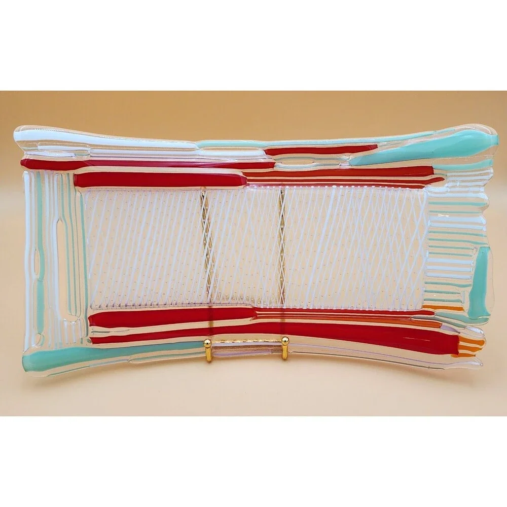 Beautiful David Jacobson Large 16” Fused Art Glass w/Reticello Center Platter